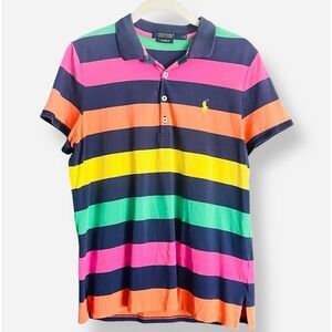 Ralph Lauren Polo Golf Shirt Mens AJGA Striped Tailored Fit Large‎ Short Sleeve